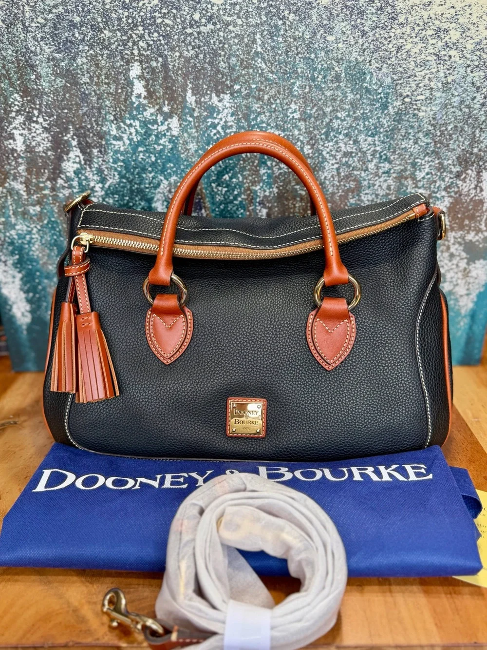 Dooney & Bourke Old Money Pebble Grain‎ Large Satchel Black Leather NWT